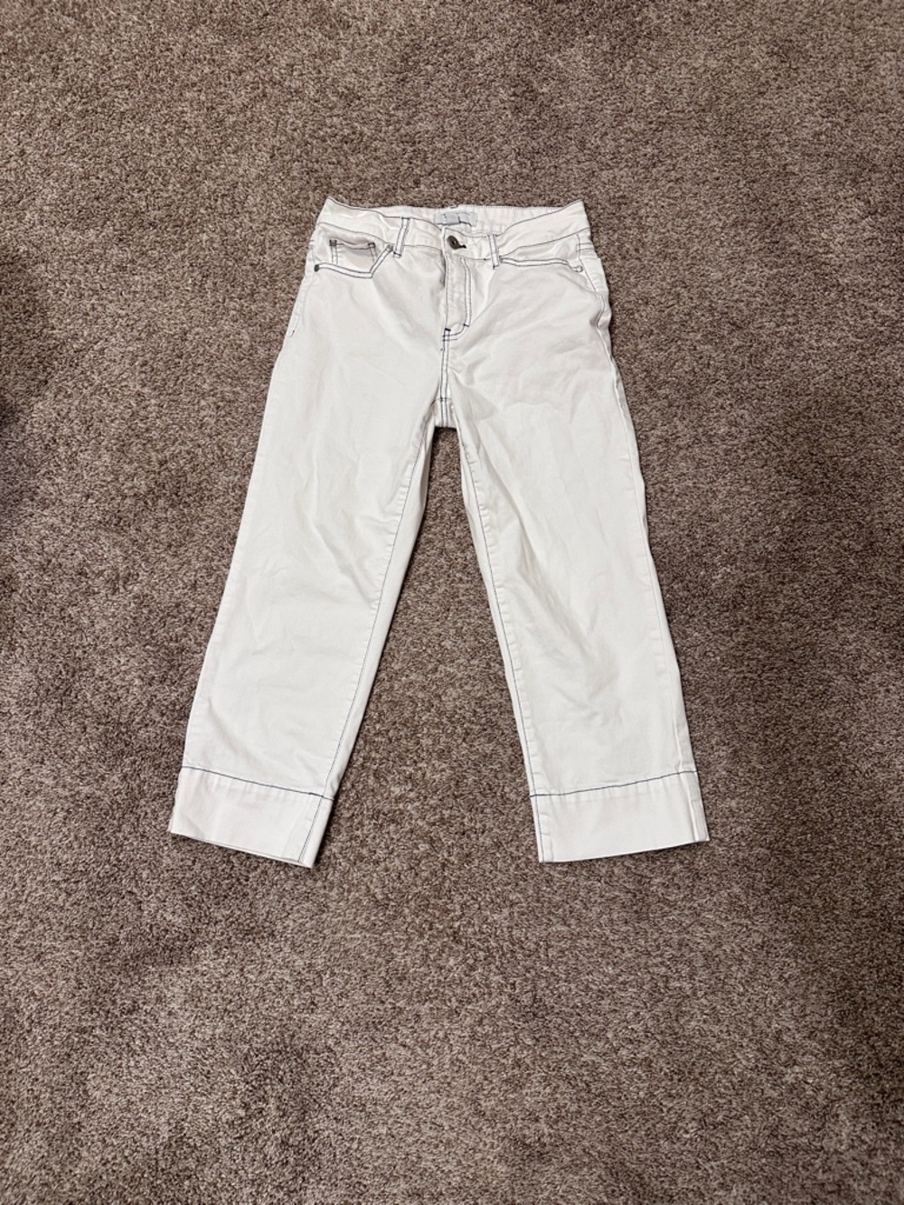 White with blue stitching Cropped Women's Pants - Casual Ankle Length